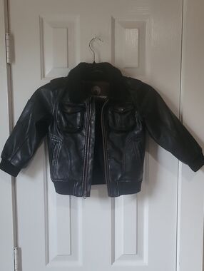 Weatherproof Kids Black Faux Leather Bomber Jacket with Sherpa Collar
